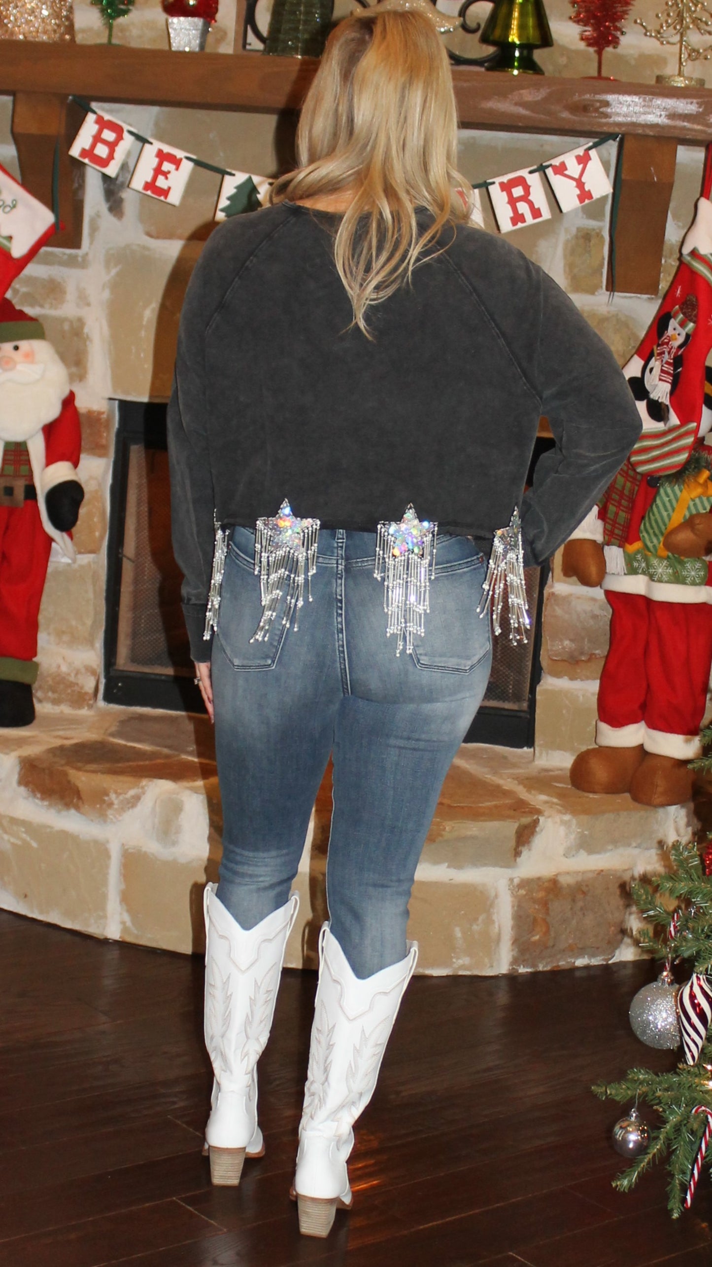 Star Fringe Cropped Sweatshirt
