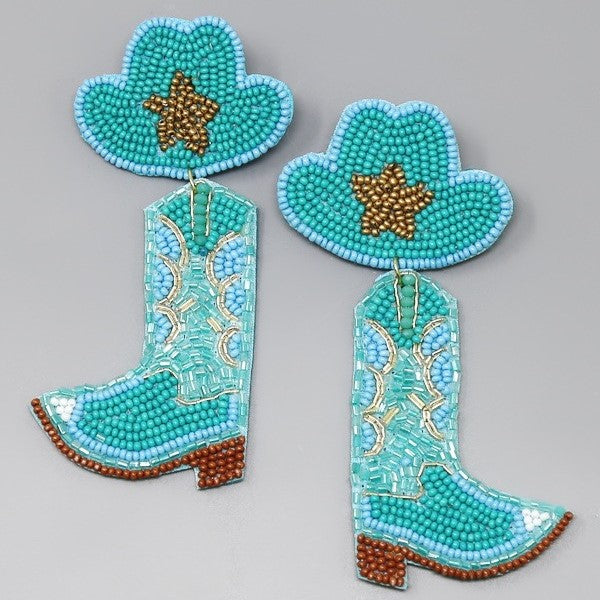 Beaded Cowboy Boot & Star Hat Earrings