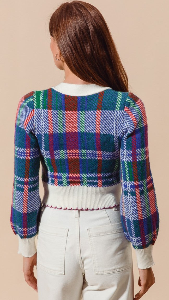 Velvet Bow Plaid Cardigan
