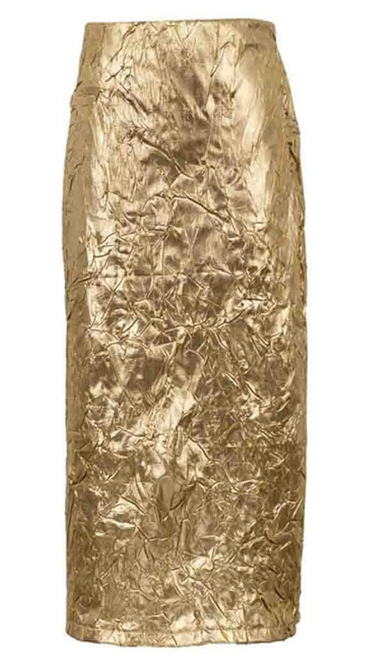 Metallic Foil Midi Skirt