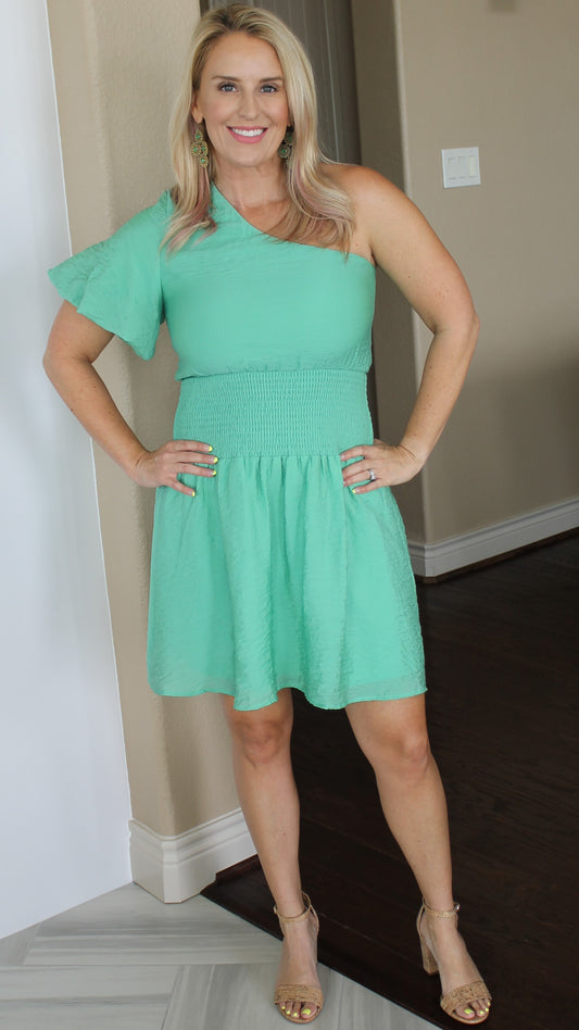 Green One-Shoulder Dress