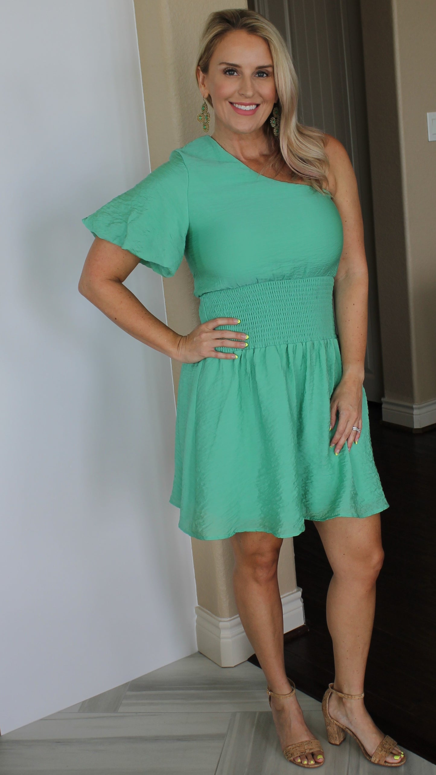Green One-Shoulder Dress