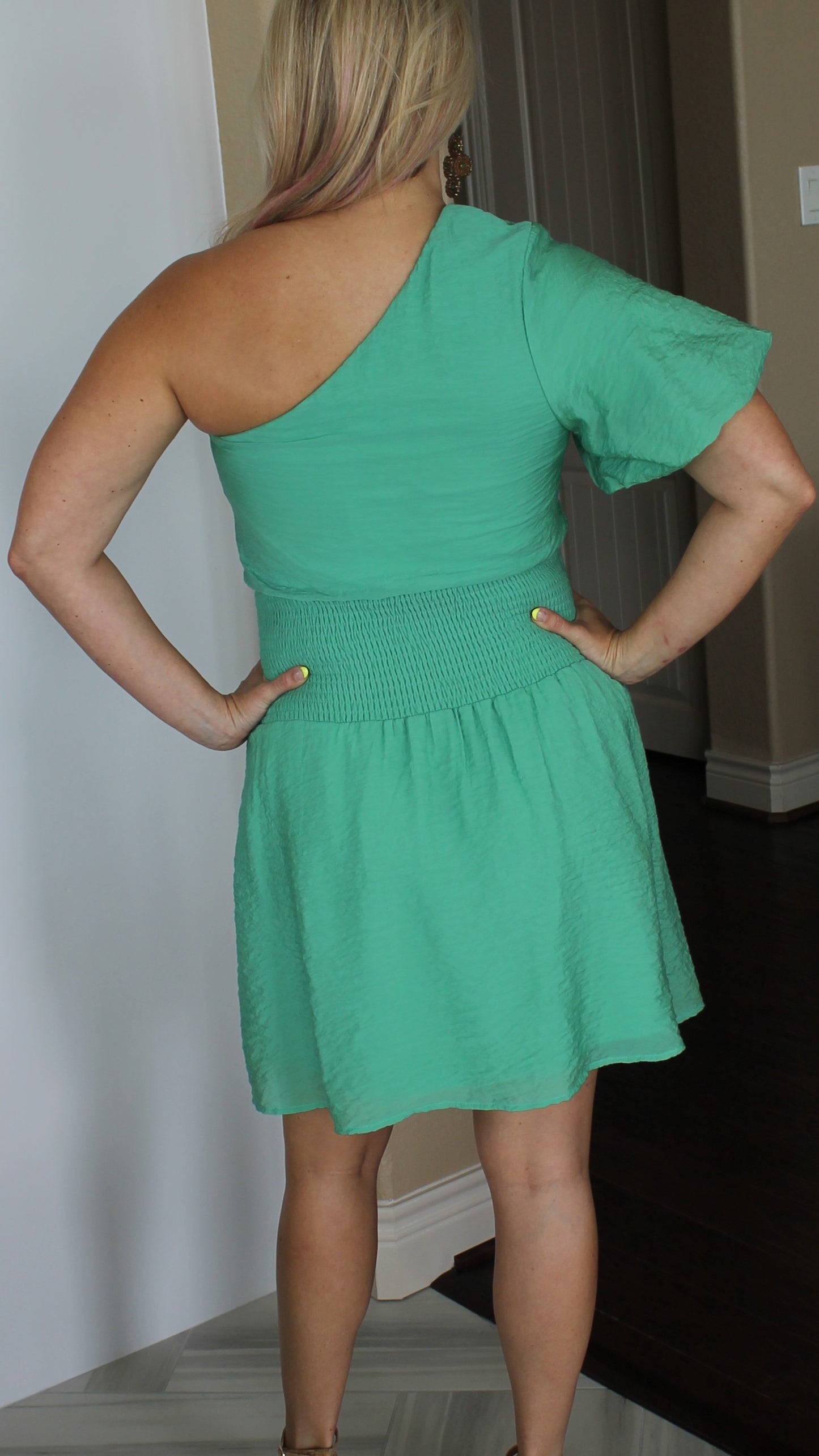Green One-Shoulder Dress