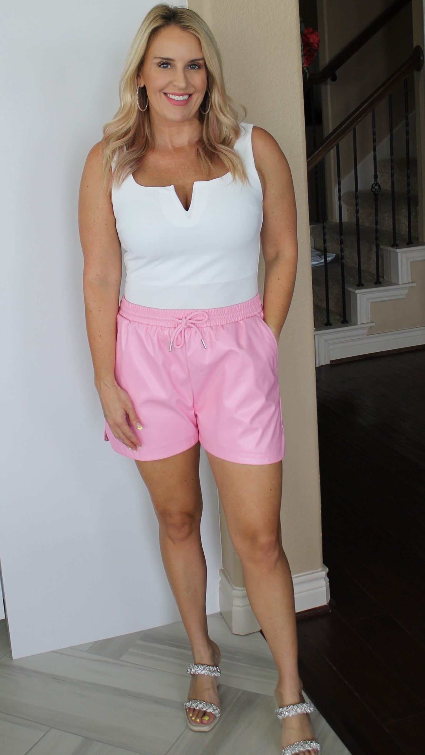 Pink Faux Leather Shorts