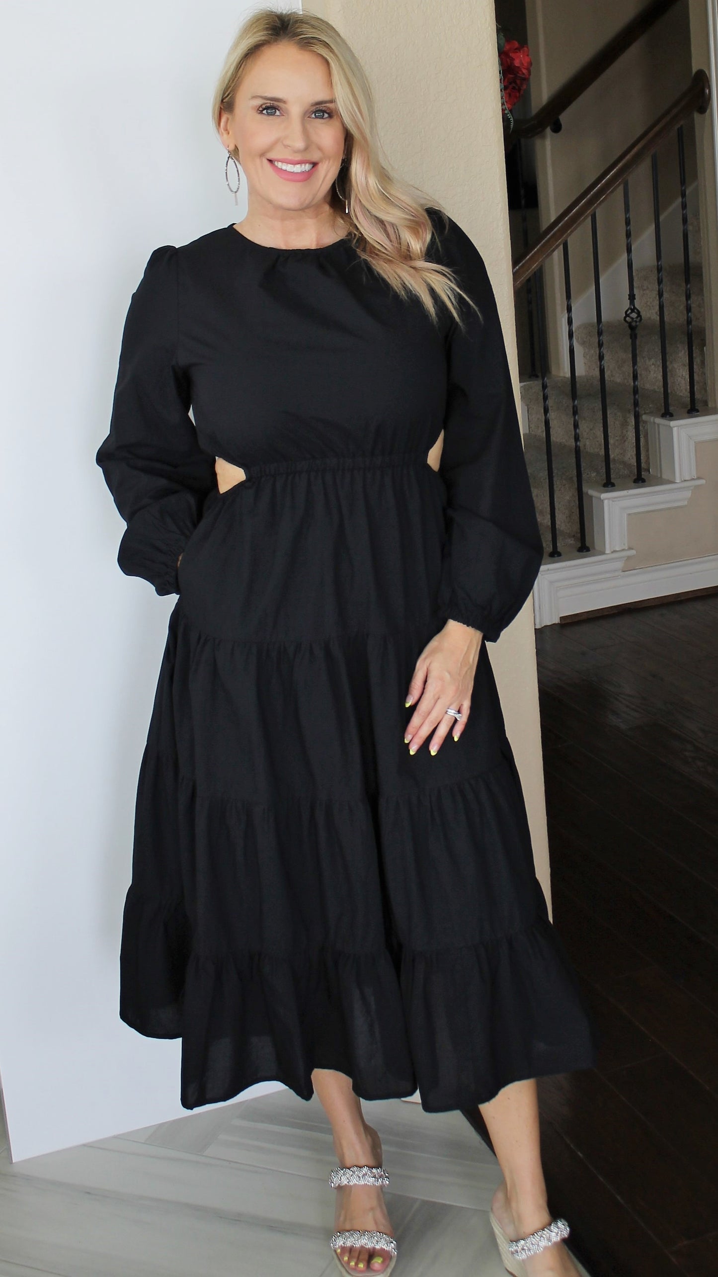 Long Sleeve Tiered Midi Dress