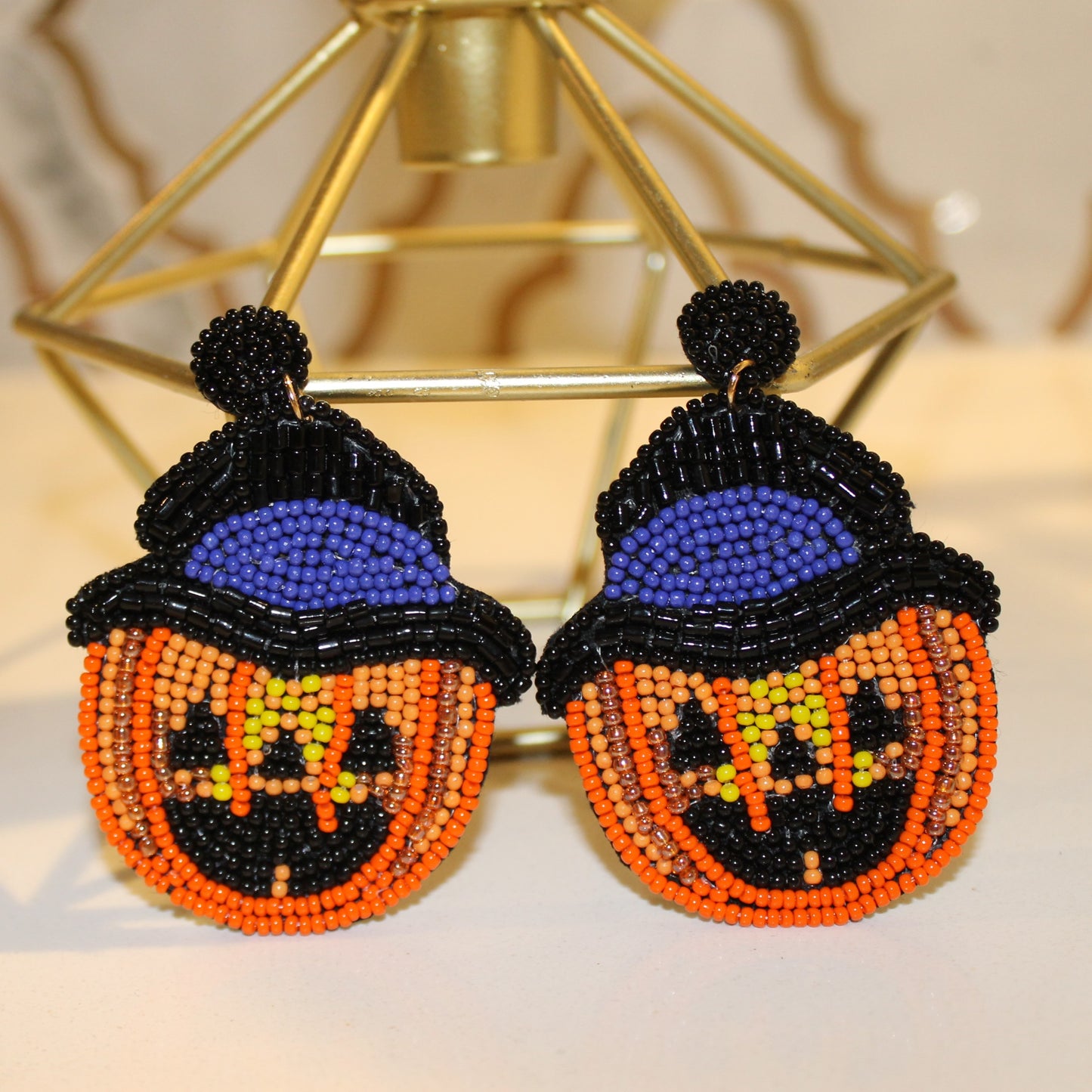 Jack-O-Lantern Beaded Earrings