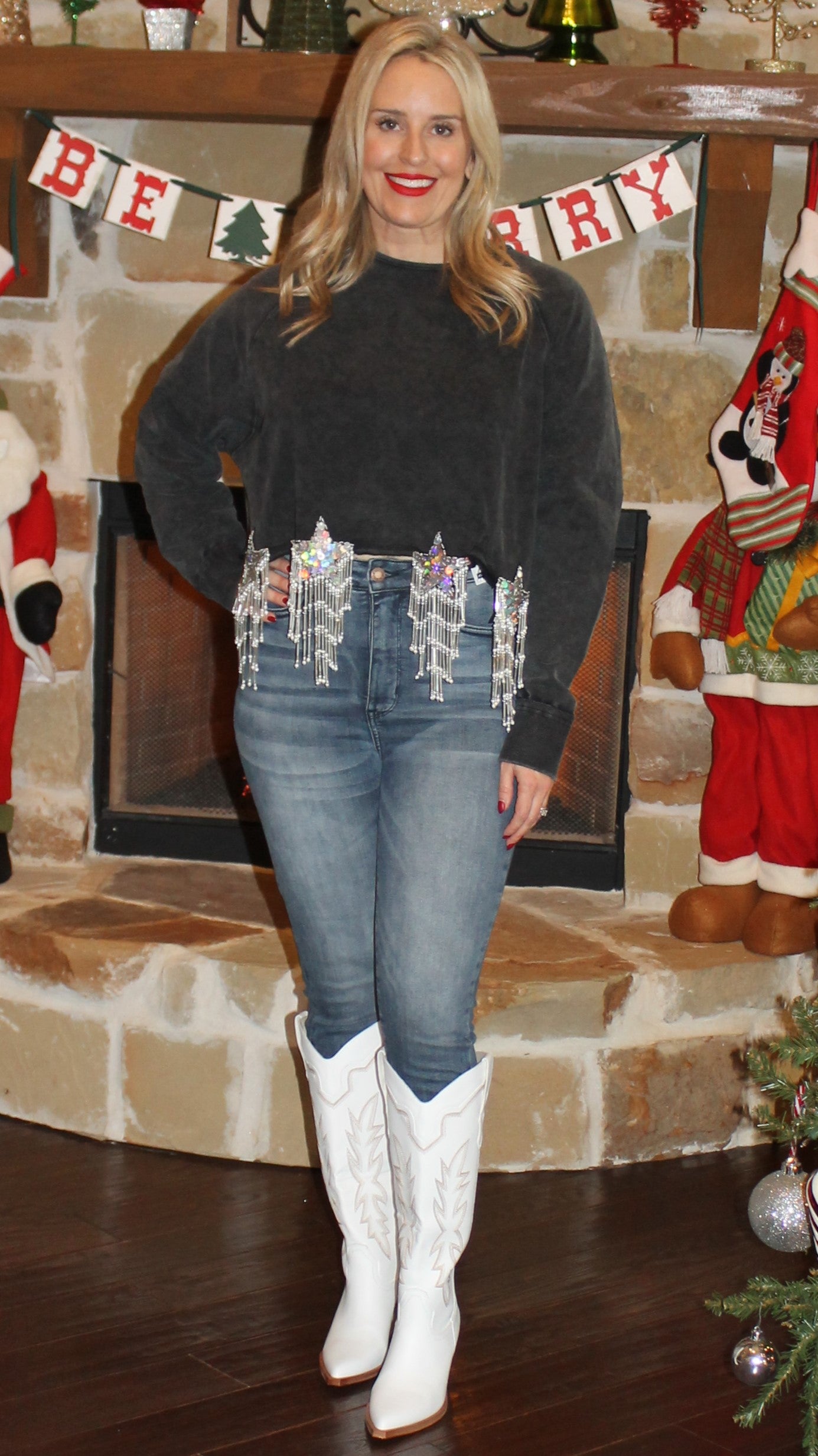 Star Fringe Cropped Sweatshirt