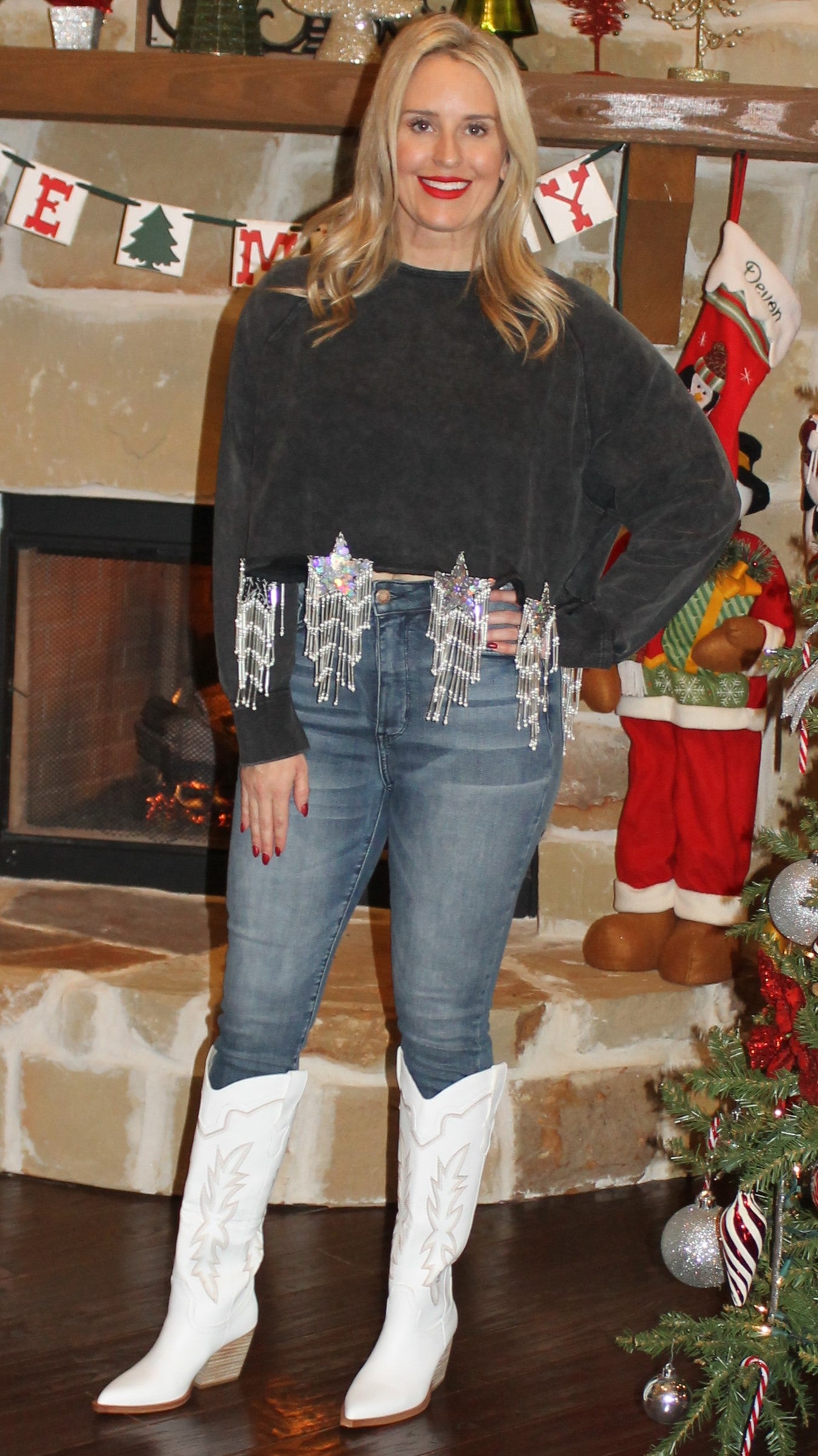 Star Fringe Cropped Sweatshirt
