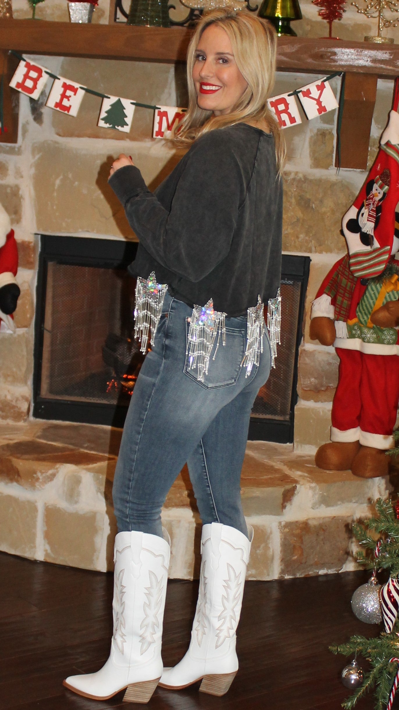 Star Fringe Cropped Sweatshirt