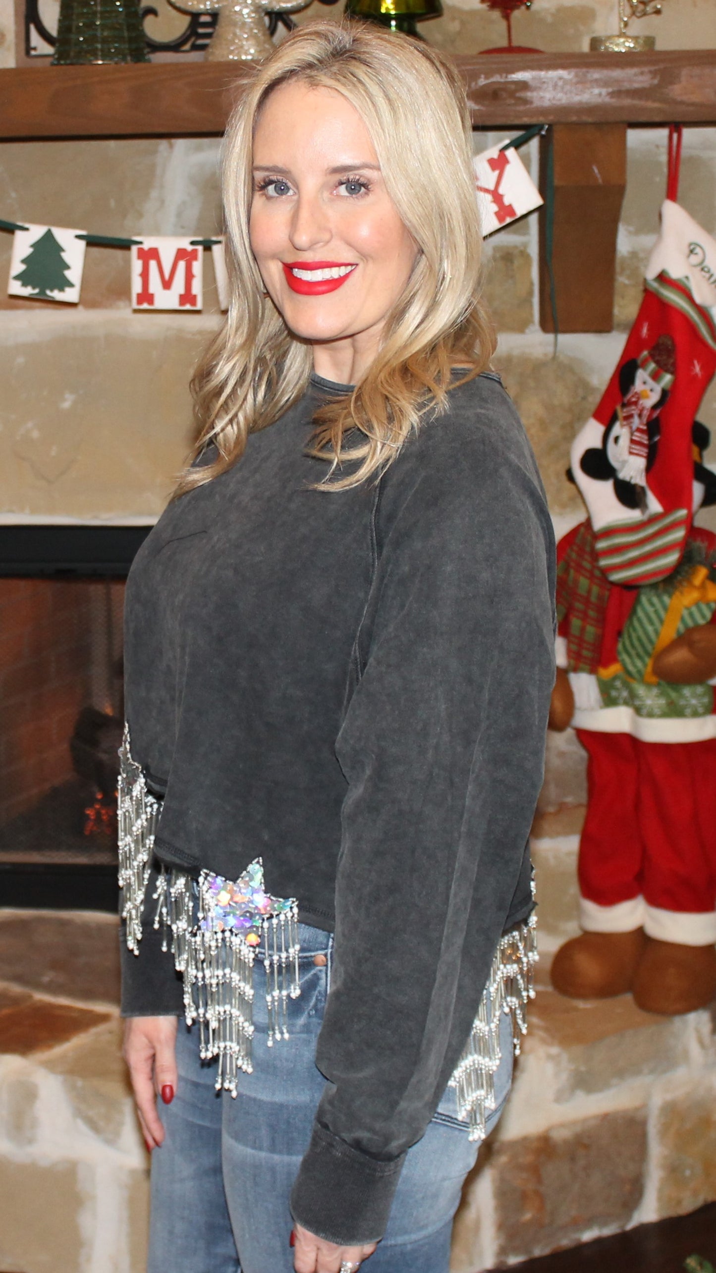 Star Fringe Cropped Sweatshirt