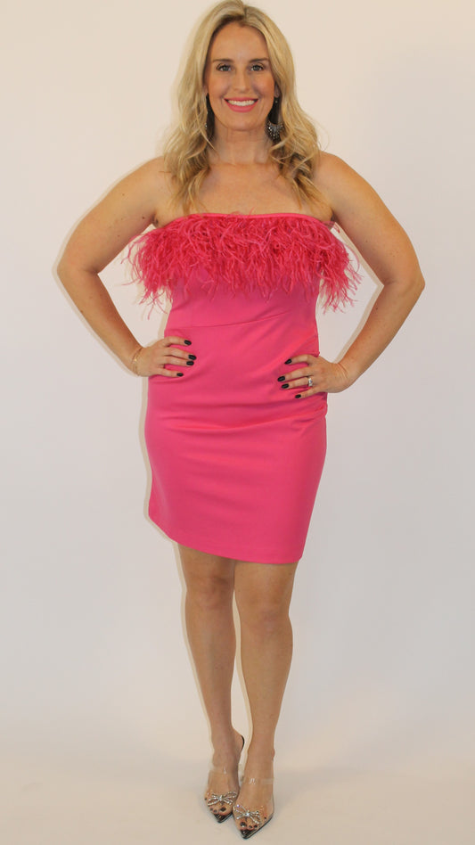 Hot Pink Feather Dress - FINAL SALE
