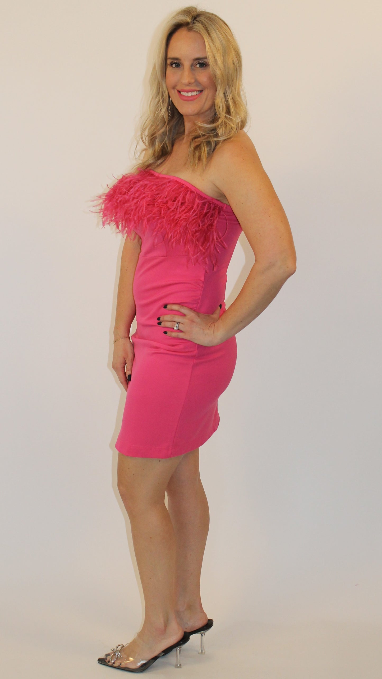 Hot Pink Feather Dress - FINAL SALE