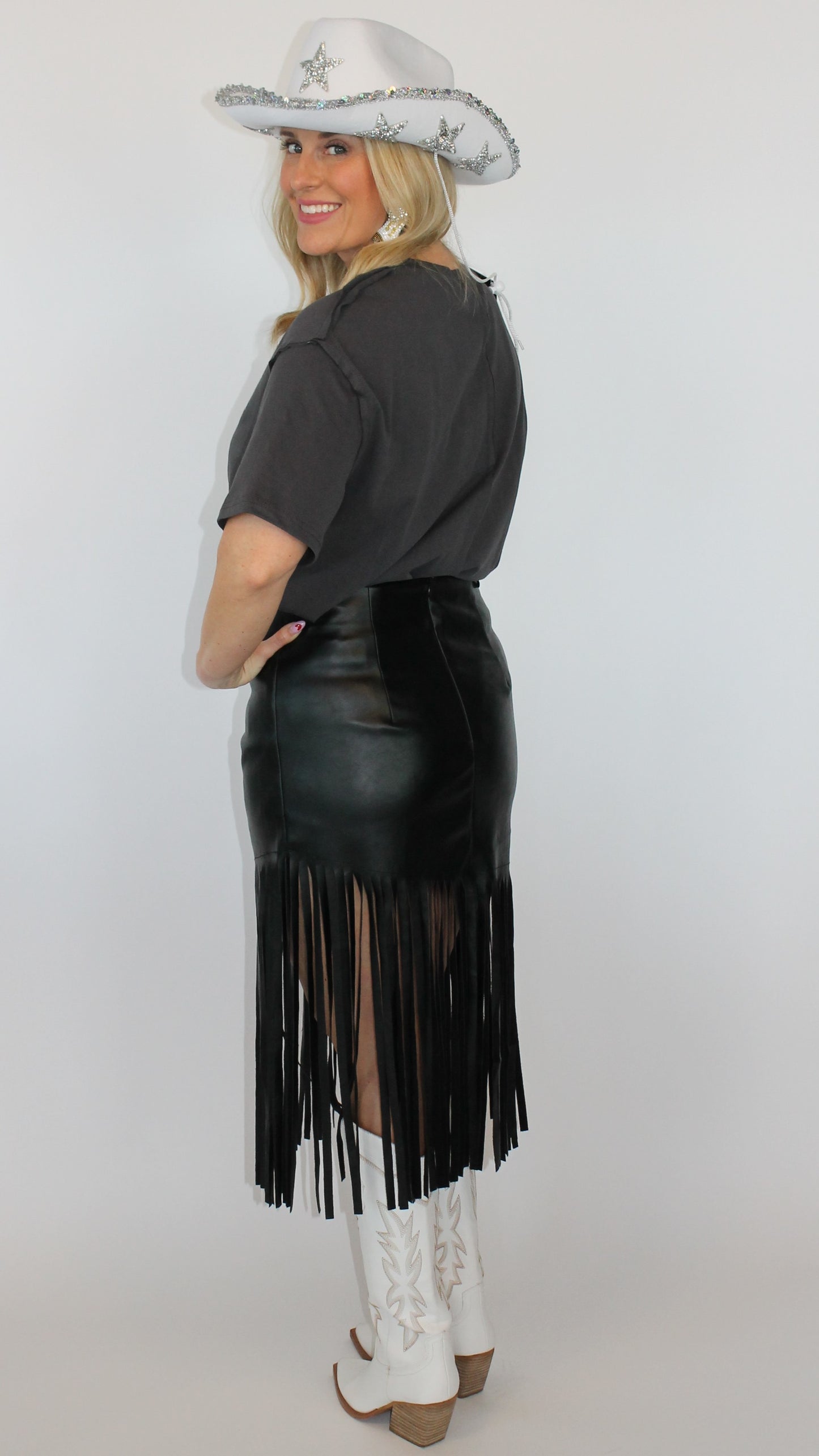 Faux Leather Fringe Skirt