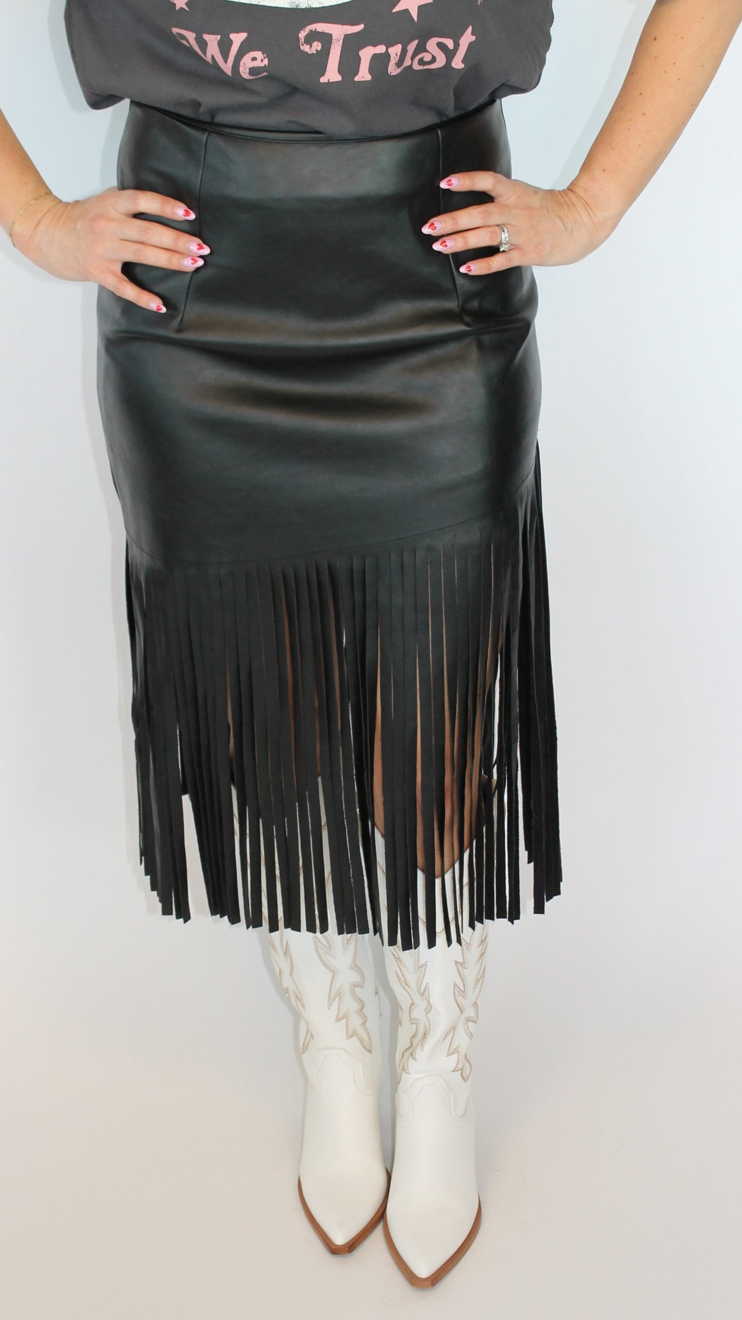 Faux Leather Fringe Skirt