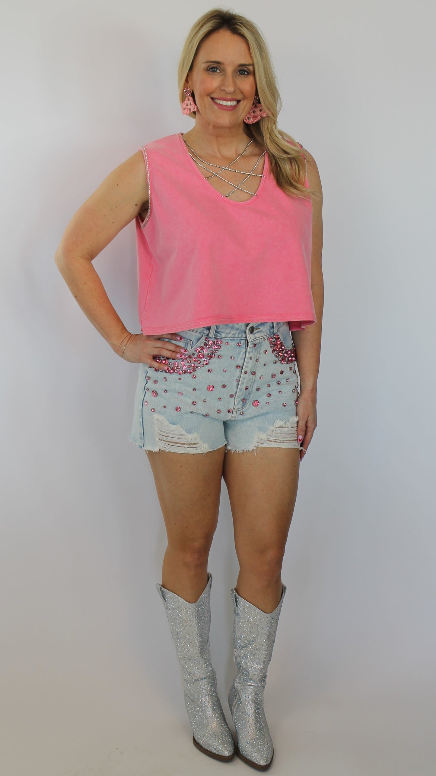 Pink Rhinestone Crop Top