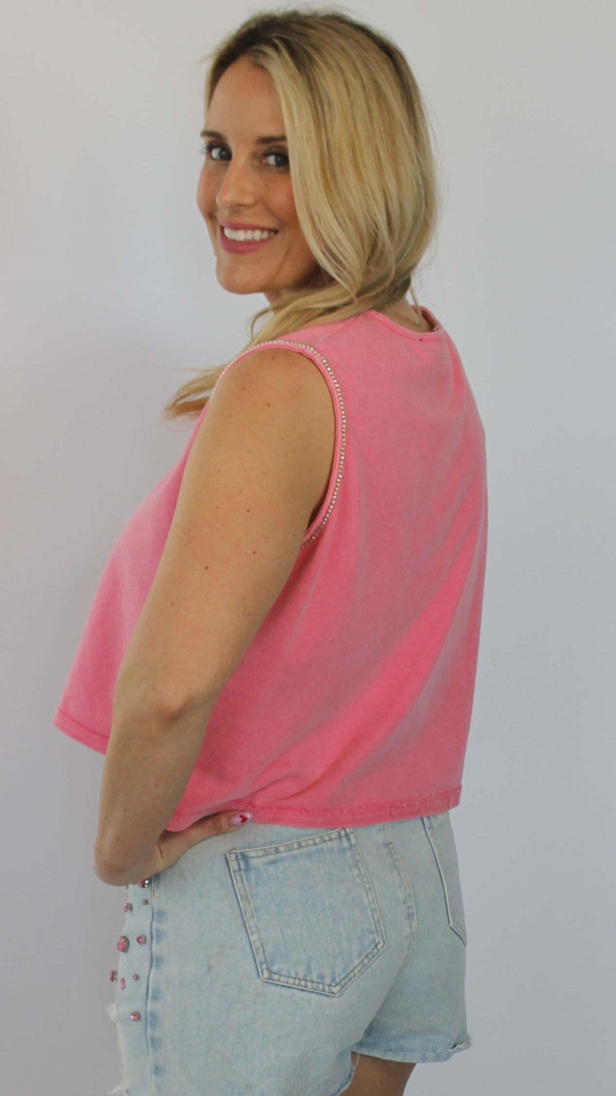 Pink Rhinestone Crop Top