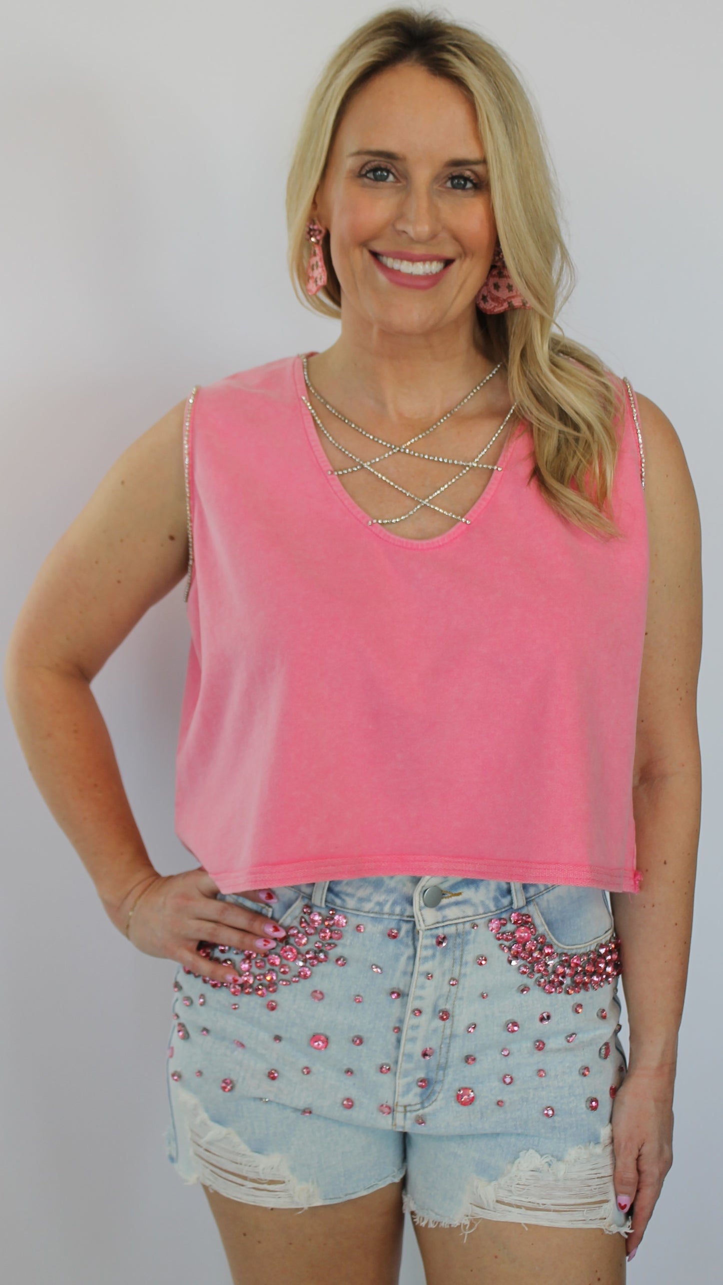 Pink Rhinestone Crop Top