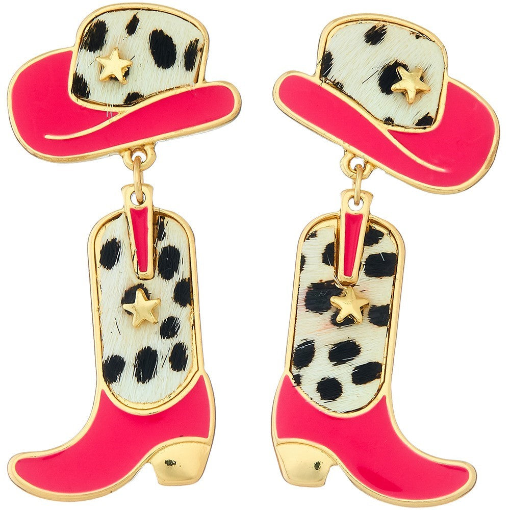 Fur Cowboy Hat & Boot Earrings