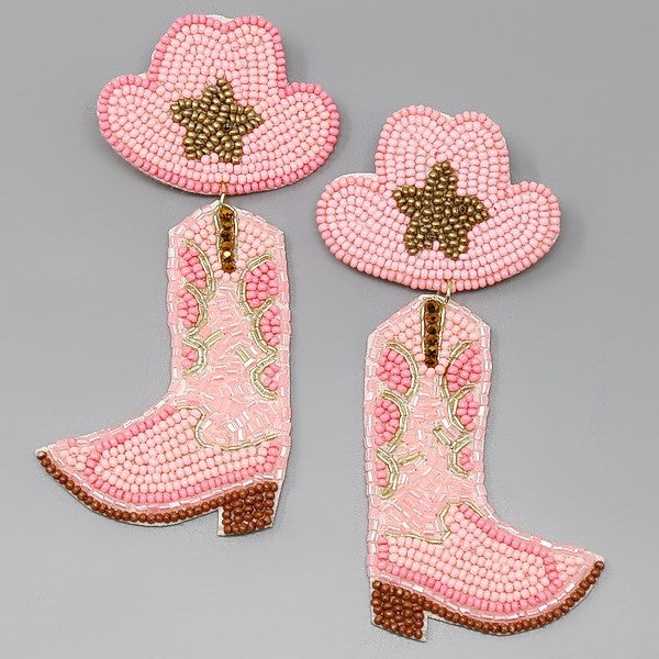Beaded Cowboy Boot & Star Hat Earrings